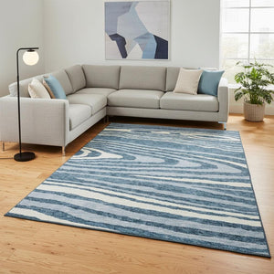 HomeRoots 10' X 14' Navy Blue & Ivory Woodland Lodge Area Rug - Washable, Stain-Resistant & UV Protected Comfort 676986