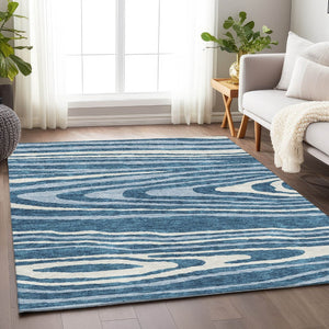 HomeRoots 10' X 14' Navy Blue & Ivory Woodland Lodge Area Rug - Washable, Stain-Resistant & UV Protected Comfort 676986