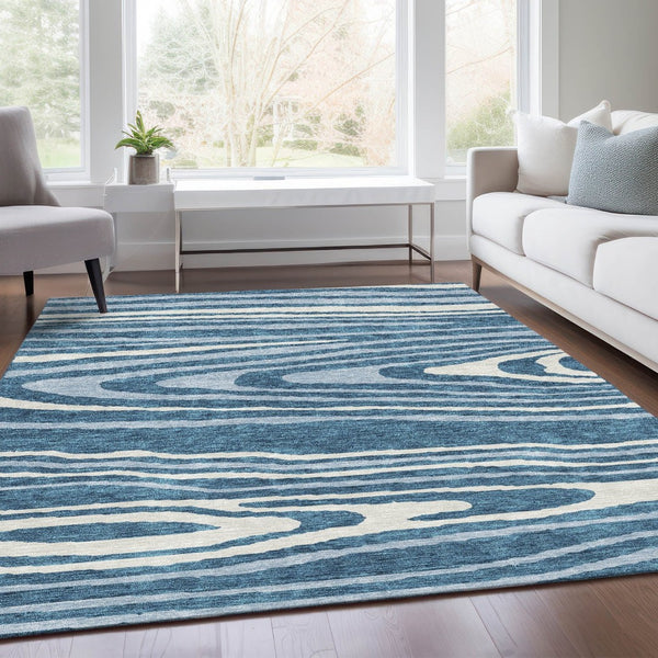 HomeRoots 10' X 14' Navy Blue & Ivory Woodland Lodge Area Rug - Washable, Stain-Resistant & UV Protected Comfort 676986
