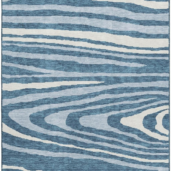 HomeRoots 10' X 14' Navy Blue & Ivory Woodland Lodge Area Rug - Washable, Stain-Resistant & UV Protected Comfort 676986