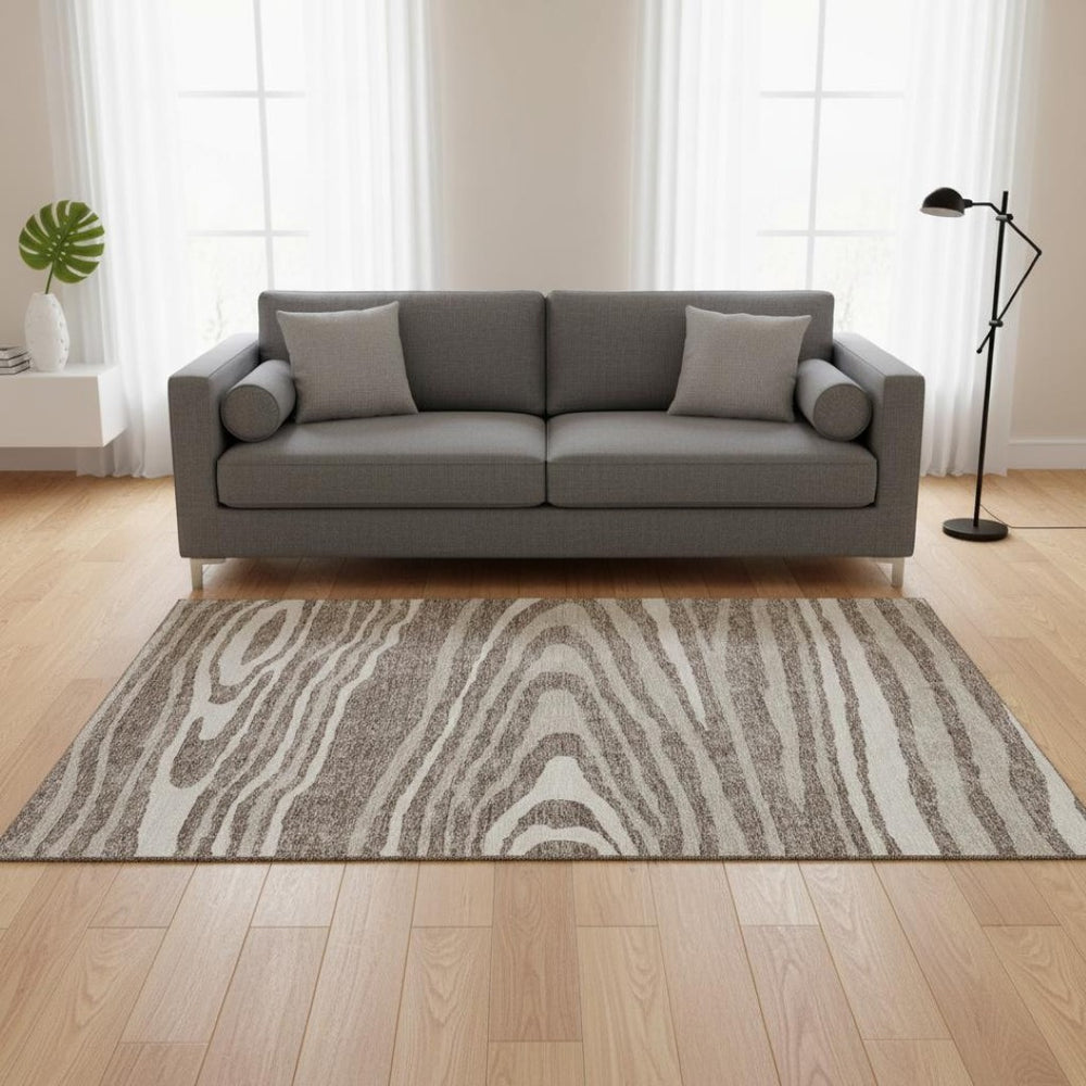 HomeRoots 5' X 8' Woodland Lodge Area Rug in Taupe, Ivory & Khaki - Washable, Stain Resistant, UV Protected! 676988