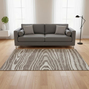 HomeRoots 5' X 8' Woodland Lodge Area Rug in Taupe, Ivory & Khaki - Washable, Stain Resistant, UV Protected! 676988