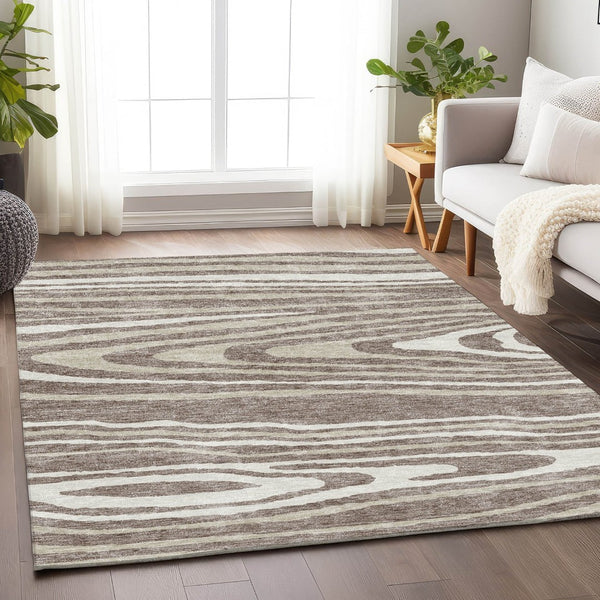 HomeRoots 5' X 8' Woodland Lodge Area Rug in Taupe, Ivory & Khaki - Washable, Stain Resistant, UV Protected! 676988