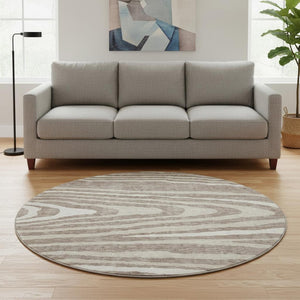 HomeRoots 8' Washable Round Rug in Taupe, Ivory & Khaki - UV Protected, Durable, Rustic Lodge Design for Homes 676989