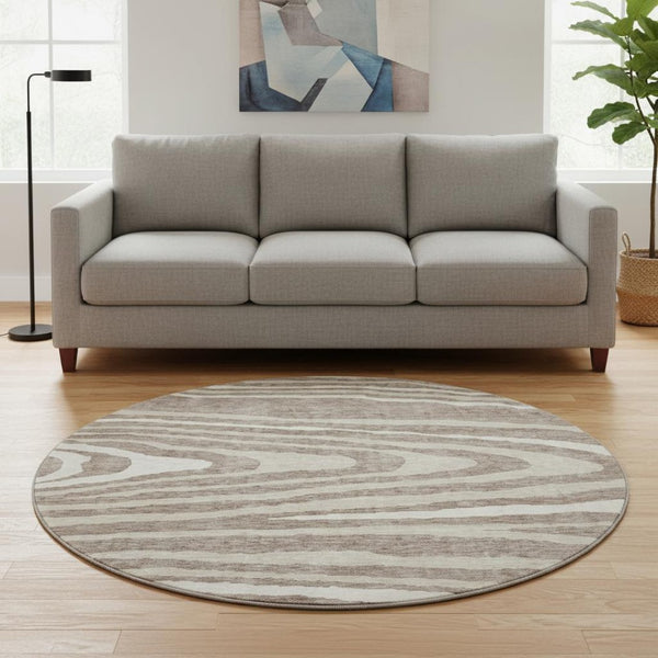 HomeRoots 8' Washable Round Rug in Taupe, Ivory & Khaki - UV Protected, Durable, Rustic Lodge Design for Homes 676989