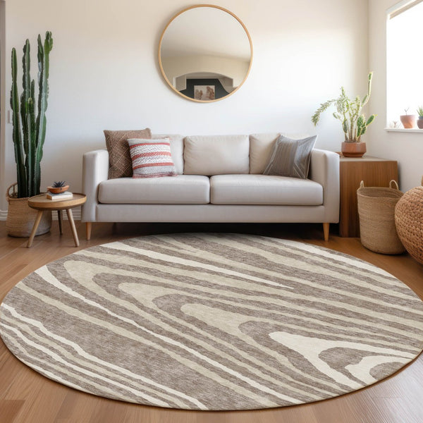 HomeRoots 8' Washable Round Rug in Taupe, Ivory & Khaki - UV Protected, Durable, Rustic Lodge Design for Homes 676989