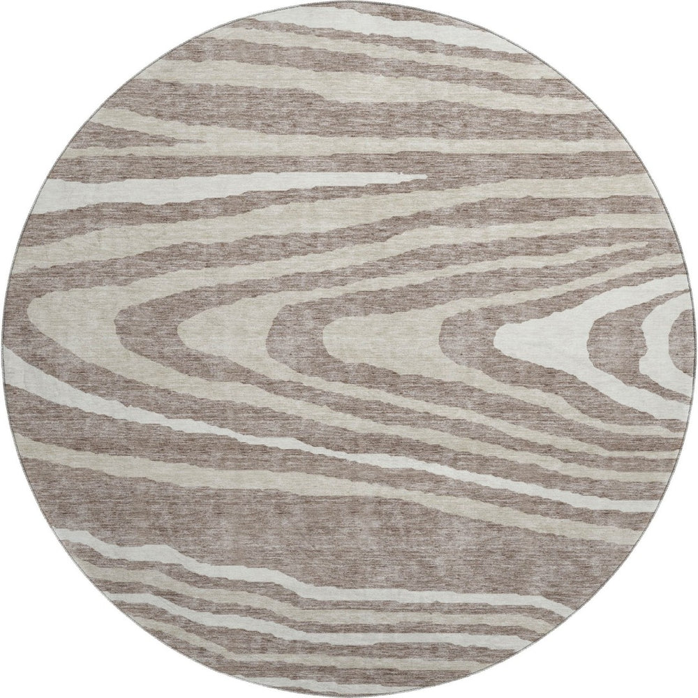 HomeRoots 8' Washable Round Rug in Taupe, Ivory & Khaki - UV Protected, Durable, Rustic Lodge Design for Homes 676989