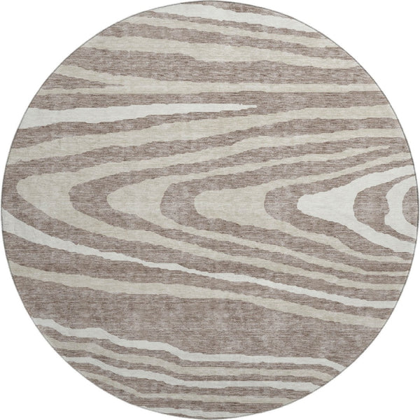 HomeRoots 8' Washable Round Rug in Taupe, Ivory & Khaki - UV Protected, Durable, Rustic Lodge Design for Homes 676989