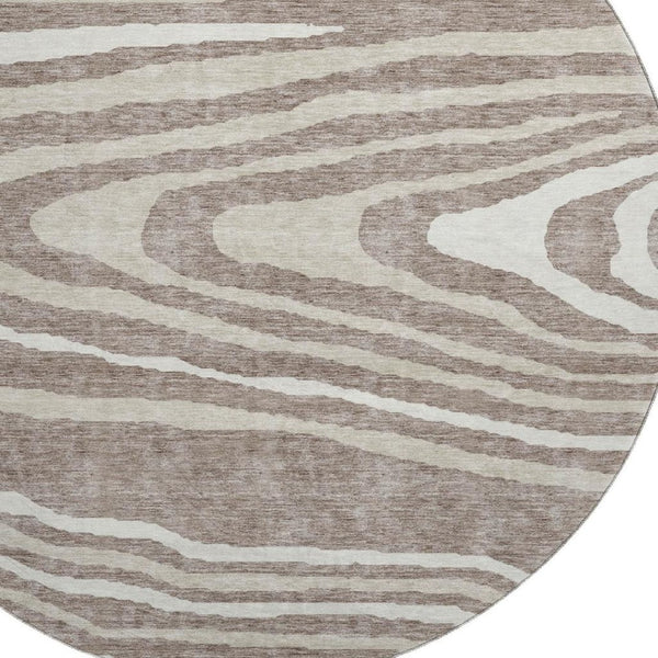 HomeRoots 8' Washable Round Rug in Taupe, Ivory & Khaki - UV Protected, Durable, Rustic Lodge Design for Homes 676989