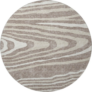 HomeRoots 8' Washable Round Rug in Taupe, Ivory & Khaki - UV Protected, Durable, Rustic Lodge Design for Homes 676989