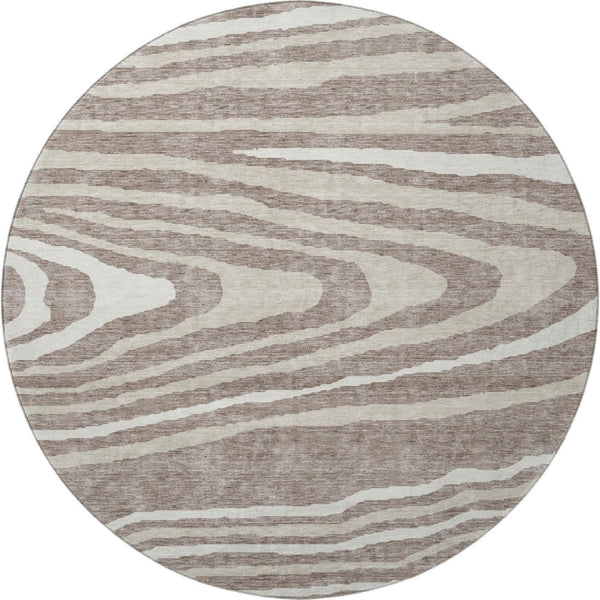 HomeRoots 8' Washable Round Rug in Taupe, Ivory & Khaki - UV Protected, Durable, Rustic Lodge Design for Homes 676989