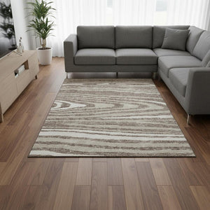 HomeRoots 8' X 10' Washable Taupe Ivory Khaki Area Rug with UV Protection - Durable Lodge Style for Any Room 676990