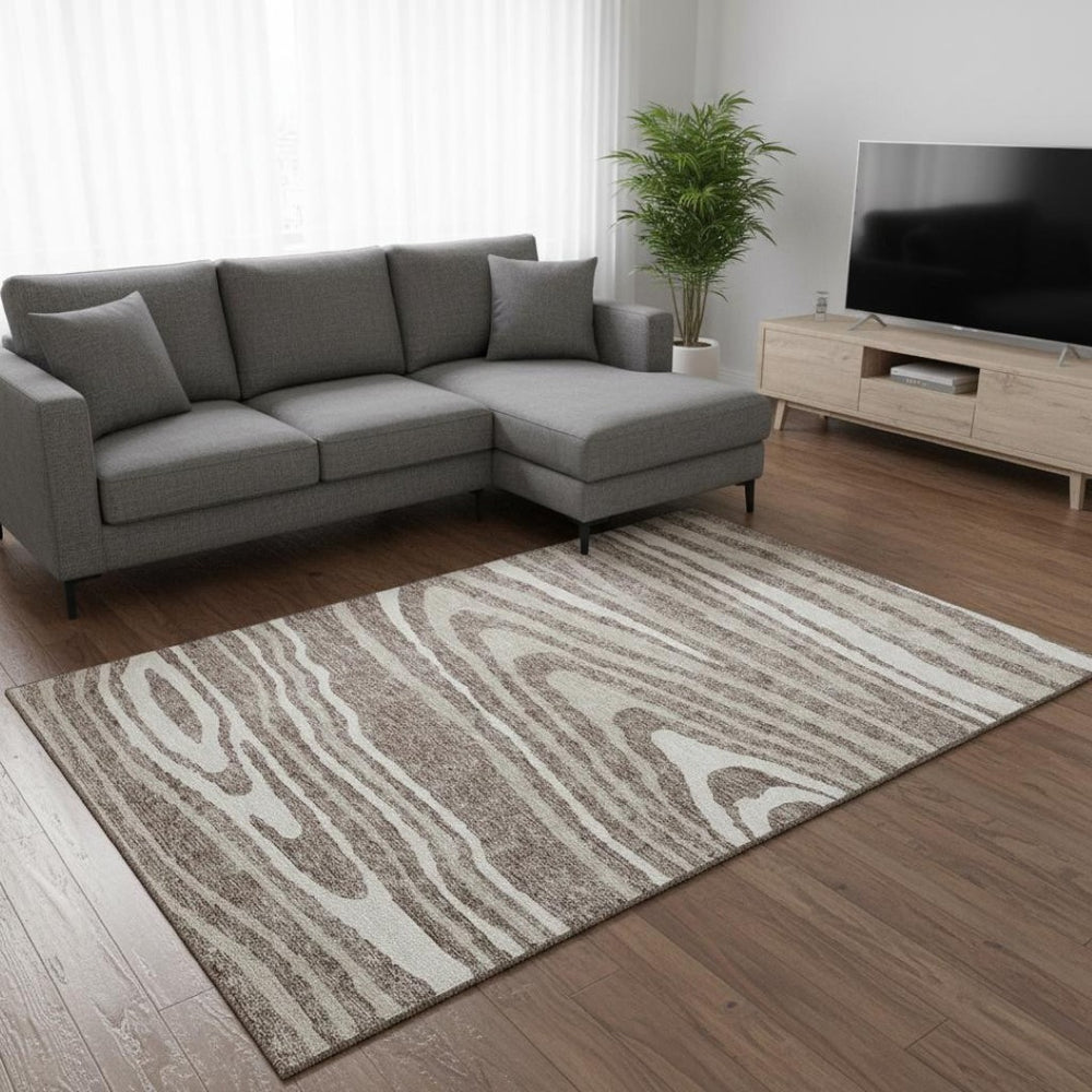 HomeRoots 10' Woodland Lodge Area Rug in Taupe, Ivory & Khaki – Washable, UV-Protected & Pet-Friendly Design! 676992