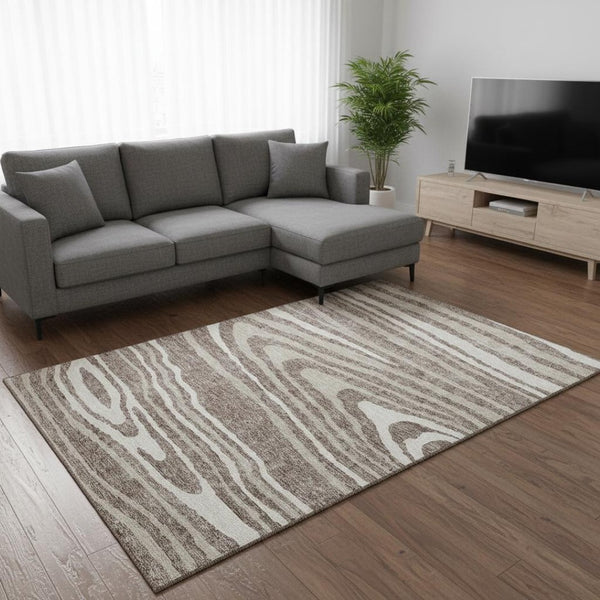 HomeRoots 10' Woodland Lodge Area Rug in Taupe, Ivory & Khaki – Washable, UV-Protected & Pet-Friendly Design! 676992