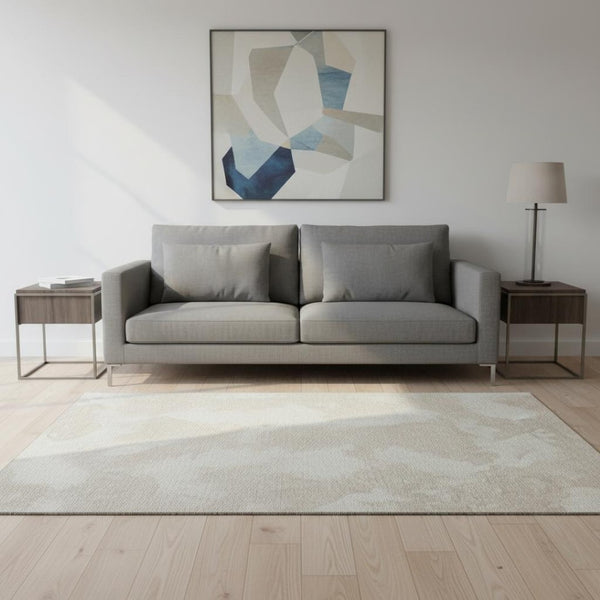 HomeRoots 5' X 8' Beige And Ivory Abstract Area Rug - Durable, Washable, UV-Protected & Ideal for High-Traffic Areas 676994