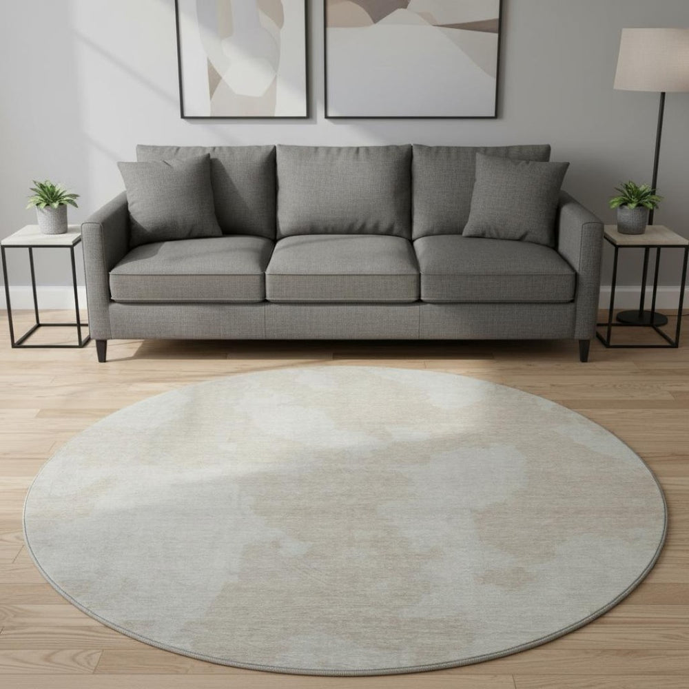 HomeRoots 8' Beige and Ivory Abstract Round Rug - Washable, UV Protected, Stylish & Durable for Any Home 676995