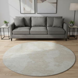 HomeRoots 8' Beige and Ivory Abstract Round Rug - Washable, UV Protected, Stylish & Durable for Any Home 676995