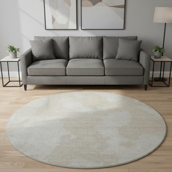 HomeRoots 8' Beige and Ivory Abstract Round Rug - Washable, UV Protected, Stylish & Durable for Any Home 676995