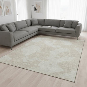 HomeRoots 8' X 10' Beige and Ivory Abstract Washable Area Rug - Durable, UV-Protected, Stylish for Any Space 676996