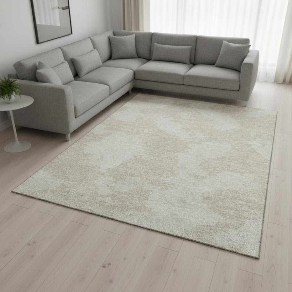HomeRoots 9' X 12' Beige and Ivory Abstract Washable Area Rug - Durable, Stain-Resistant, UV Protected Design 676997