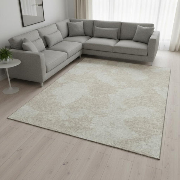 HomeRoots 9' X 12' Beige and Ivory Abstract Washable Area Rug - Durable, Stain-Resistant, UV Protected Design 676997