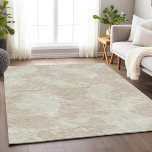HomeRoots 9' X 12' Beige and Ivory Abstract Washable Area Rug - Durable, Stain-Resistant, UV Protected Design 676997
