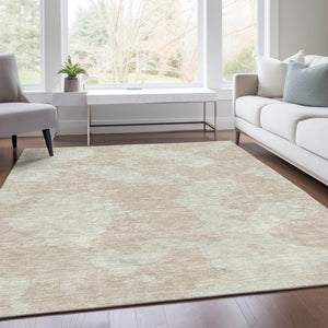 HomeRoots 9' X 12' Beige and Ivory Abstract Washable Area Rug - Durable, Stain-Resistant, UV Protected Design 676997