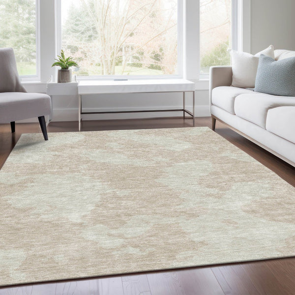 HomeRoots 9' X 12' Beige and Ivory Abstract Washable Area Rug - Durable, Stain-Resistant, UV Protected Design 676997