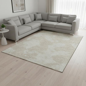 HomeRoots 10' X 14' Beige & Ivory Abstract Area Rug - Durable, Washable, UV-Protected for High-Traffic Homes 676998