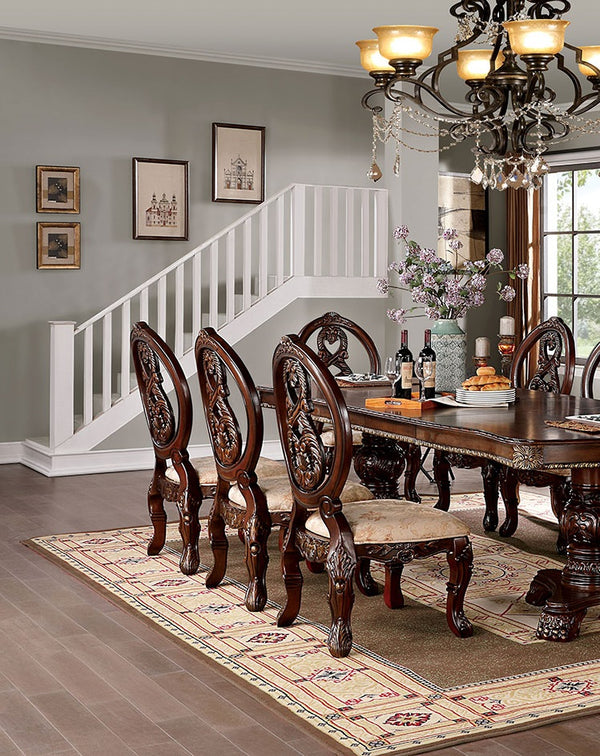 English Elm Traditional Elegant Cherry Side Chairs Set of 2 with Carved Round Backs, Cabriole Legs, Solid Wood Comfort Upholstery and Welt Trim Brown,Tan 49 L x 26 W x 16 H B011P237466