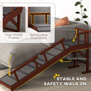 English Elm Wooden Pine Dog Ramp with Guardrails for Senior Pets Reaching Sofas and Beds T3971P406558