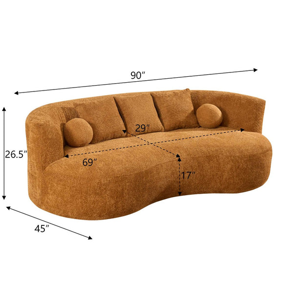 English Elm 90 Inch Curved Boucle Sofa Sculptural Upholstered Couch for Modern Living Spaces Camel N773P376896N