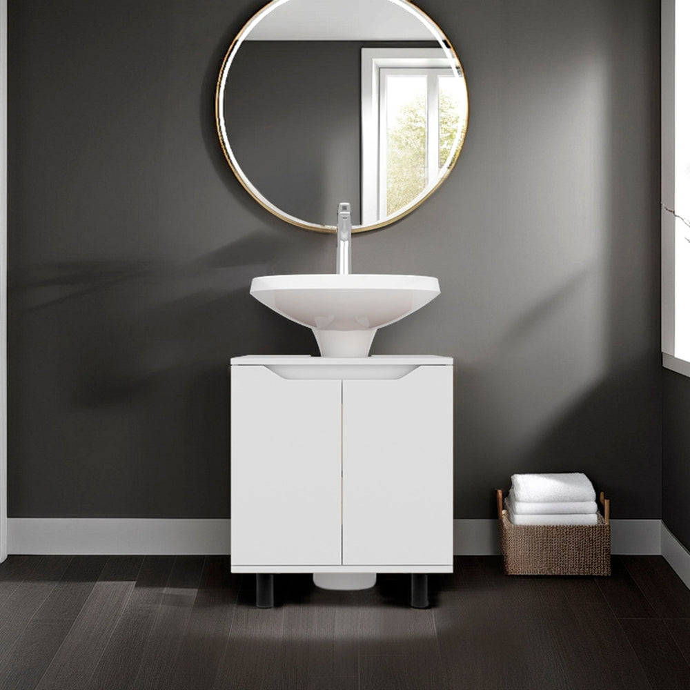 English Elm White Bathroom Vanity Cabinet for Pedestal Sink – Slim Under-Sink Organizer with Multiple Shelves, Durable Finish, Space-Saving Storage Solution (27.56" L x 25.6" W) B062P380049