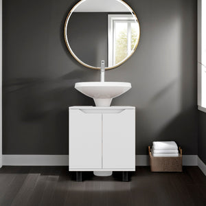 English Elm White Bathroom Vanity Cabinet for Pedestal Sink – Slim Under-Sink Organizer with Multiple Shelves, Durable Finish, Space-Saving Storage Solution (27.56" L x 25.6" W) B062P380049