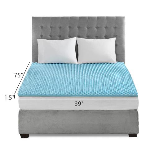 English Elm All Season Reversible Hypoallergenic 1.5" Cooling Gel Memory Foam Topper - Egg Crate Ventilated Comfort, Oversized Twin B03595109