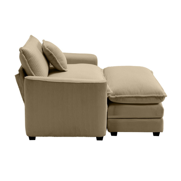 English Elm Comfortable Deep Seat Chair With Footstool & Pillow – Plush Corduroy For Living Room & Bedroom Use W714S00701