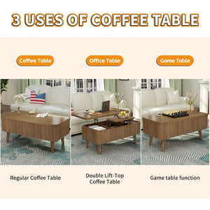 English Elm 3 in 1 Oval Lift Top Coffee Table Fluted Wood Storage Converts for Living Room W2641P422965