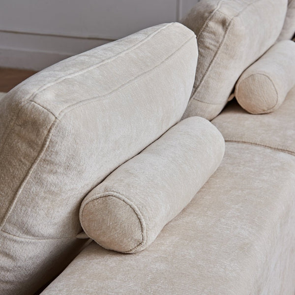 English Elm Luxury Piano Key Chenille Velvet Sofa Solid Wood Frame Three Seat Modern Living Room Beige W1765S00133