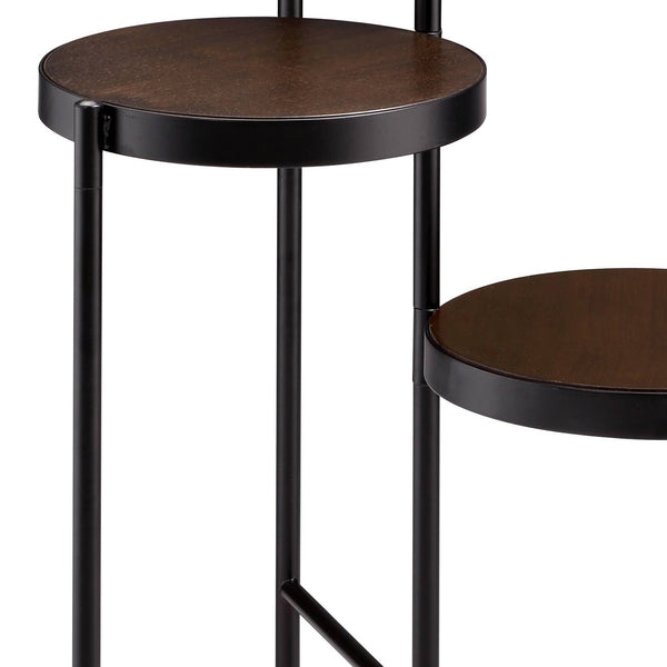 English Elm Black 3-Tier Foldable Plant Stand in Walnut Finish — Space-Saving Metal Frame, Stylish Indoor Outdoor Decor B062P185701