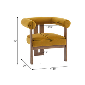 English Elm Christopher Knight Home® - Modern Upholstered Round Arm Accent Chair with Velvet Finish, Elegant Curved Back and Three Legs Design Mustard yellow 30.5 L x 29 W x 14.5 H N776P216194T