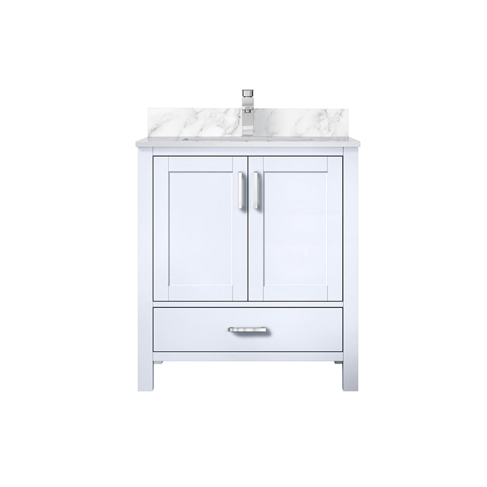 English Elm White 30 in. Bath Vanity with Carrara Marble Top, Soft-Close Drawer, Chrome Faucet, Spacious Storage B2731P258993