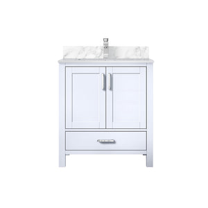 English Elm White 30 in. Bath Vanity with Carrara Marble Top, Soft-Close Drawer, Chrome Faucet, Spacious Storage B2731P258993