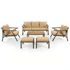 English Elm 6-piece Outdoor Conversation Set with Acacia Wood Accents and Steel Frame Patio Seating Brown N704G201256D