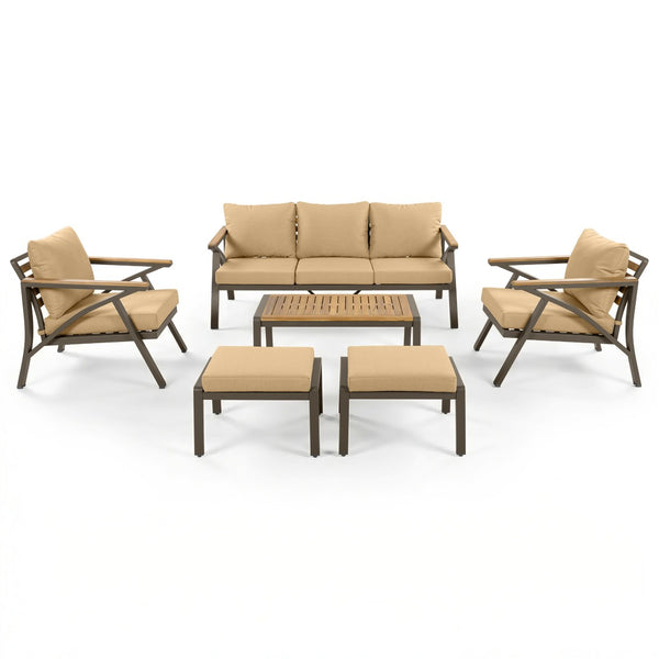 English Elm 6-piece Outdoor Conversation Set with Acacia Wood Accents and Steel Frame Patio Seating Brown N704G201256D