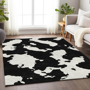 HomeRoots 8' X 10' Black And Ivory Abstract Washable Area Rug - UV Protected, Durable, Stylish, Easy-Care Design 677002