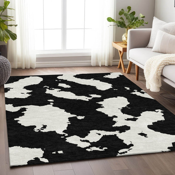 HomeRoots 8' X 10' Black And Ivory Abstract Washable Area Rug - UV Protected, Durable, Stylish, Easy-Care Design 677002