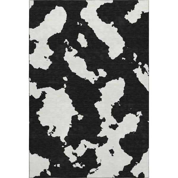 HomeRoots 8' X 10' Black And Ivory Abstract Washable Area Rug - UV Protected, Durable, Stylish, Easy-Care Design 677002
