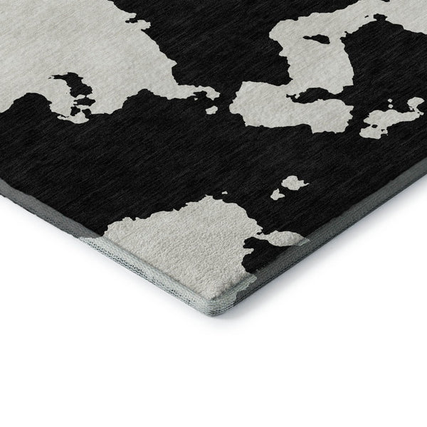 HomeRoots 8' X 10' Black And Ivory Abstract Washable Area Rug - UV Protected, Durable, Stylish, Easy-Care Design 677002
