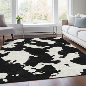 HomeRoots 8' X 10' Black And Ivory Abstract Washable Area Rug - UV Protected, Durable, Stylish, Easy-Care Design 677002