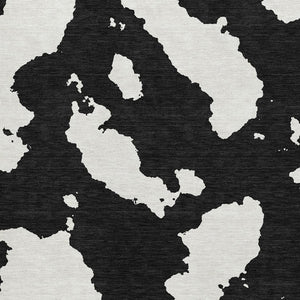 HomeRoots 9' X 12' Black And Ivory Abstract Area Rug – Stylish, Washable, UV-Resistant for High-Traffic Spaces 677003